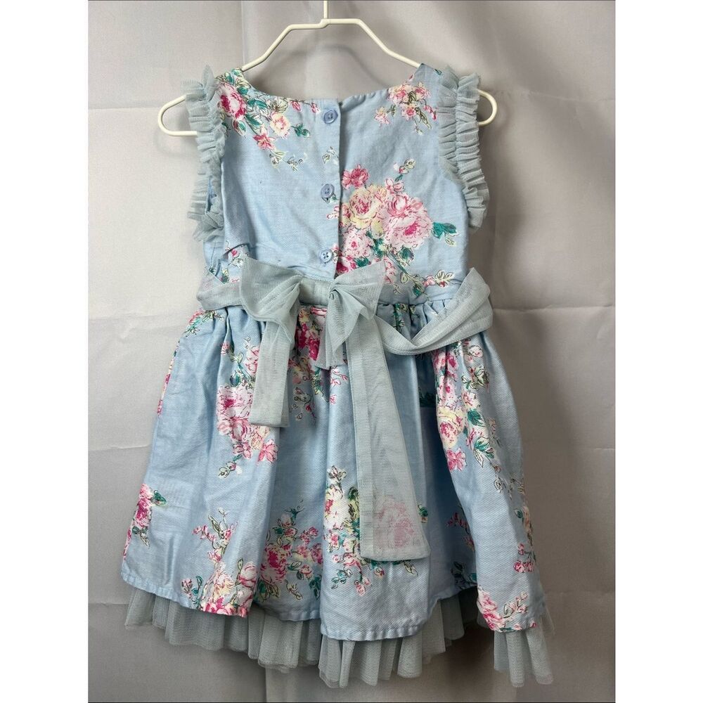 Mila and Emma blue party dress with pink flowers and mesh accents size 2T - Picture 7 of 14